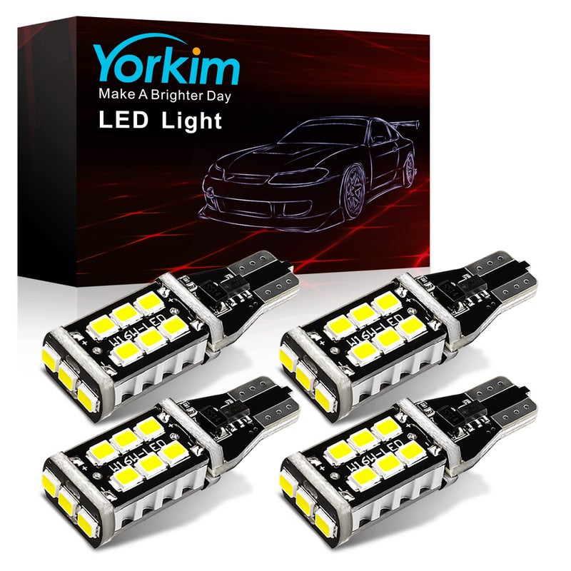 Yorkim 912 921 LED Bulb, Backup Light Bulbs High Power 2835 15-SMD Chipsets Extremely Bright Error Free T15 906 W16W for Back Up, Reverse, Tail, Brake Lights, 6000K White, Pack of 4 - Image 1